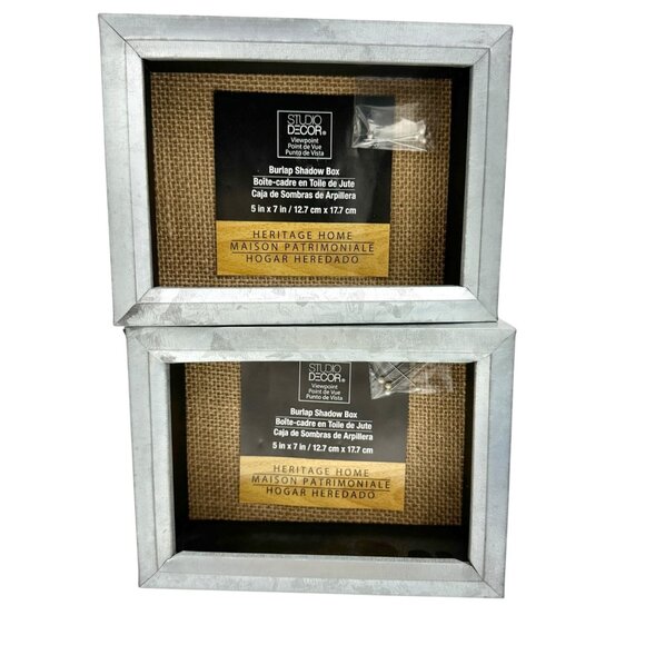 Set Of 2 Studio Decor Burlap Shadow Boxes 5" X 7" Heritage Home Wall Display - Picture 1 of 7